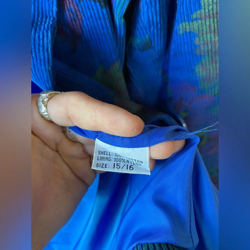 Fox Run Vintage Vibrant Blue Corduroy Floral Sport Coat Blazer 80s Size 15/16 - Picture 9 of 10